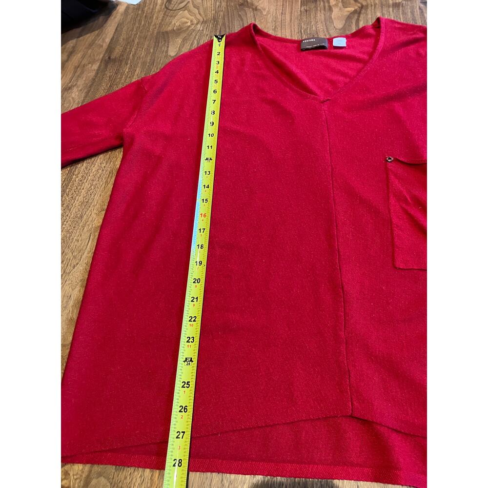 Kerisma Red V Neck Knit Top M/L 3/4 Sleeve Pocket Soft Sweater Blouse Valentines - Picture 6 of 6